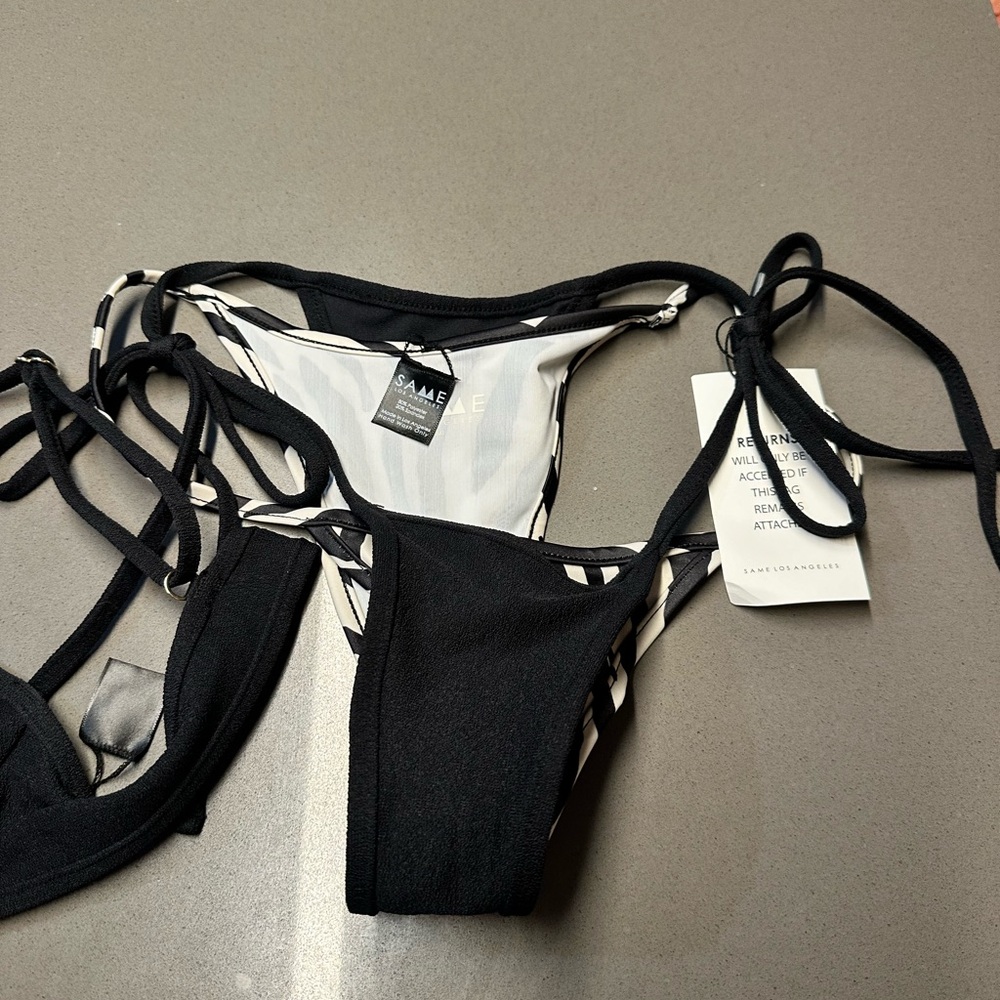 SAME swimwear DOUBLE LAYER BIKINI TOP XL Bottom M(SUEDE BLACK/ZEBRA) - Picture 8 of 15
